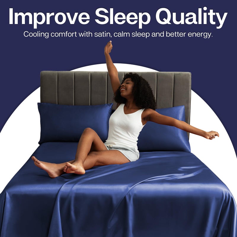 MR&HM Satin Pillowcase for Hair and Skin, Silk Satin Pillowcase 2 Pack, King Size Pillow Cases Set of 2, Silky Pillow Cover with Envelope Closure (20x40, Navy Blue) - Image 5